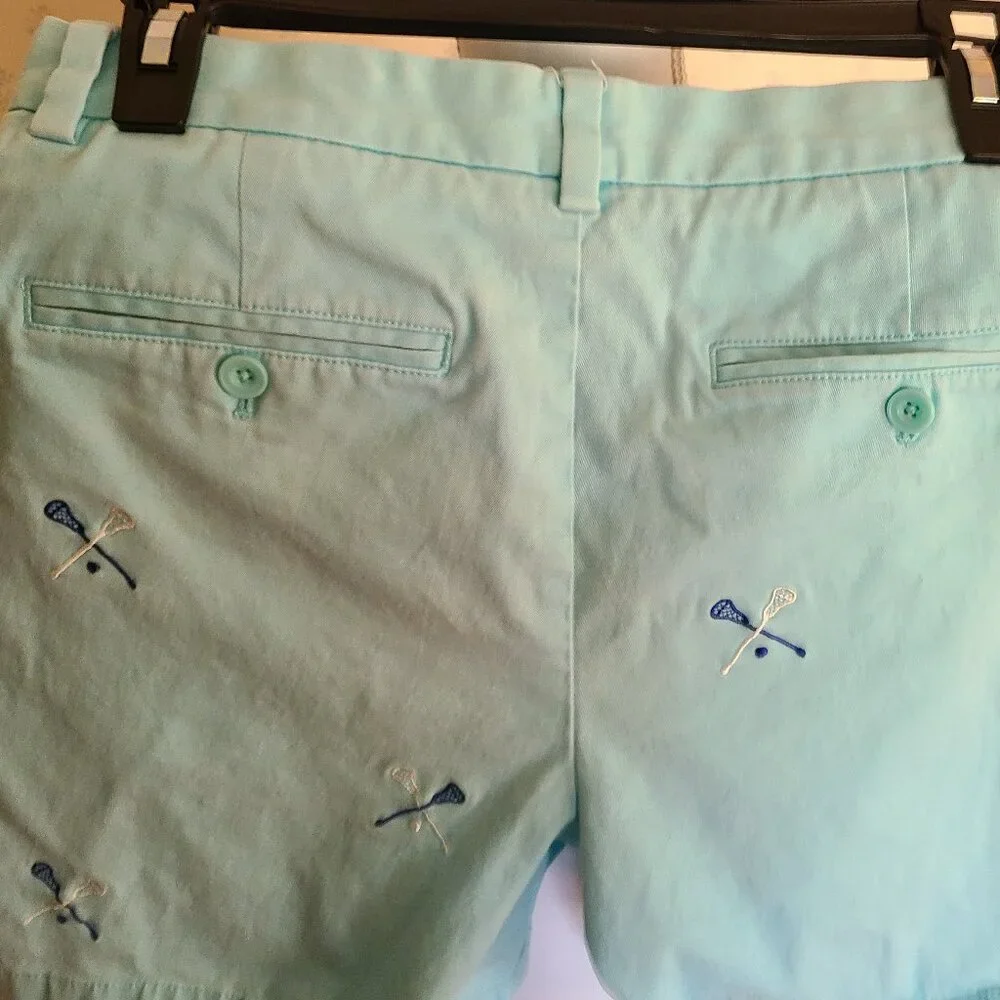 VINEYARD VINES EMBROIDERED BREAKER SHORTS LACROSSE MOTIF-POOL SIDE BLUE WAIST 28